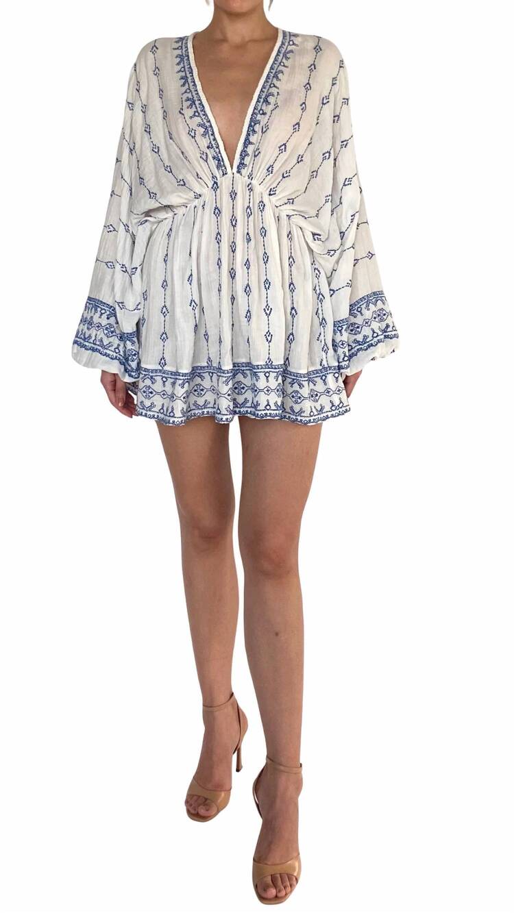 NEW ROCOCO SAND june kaftan mini dress in white